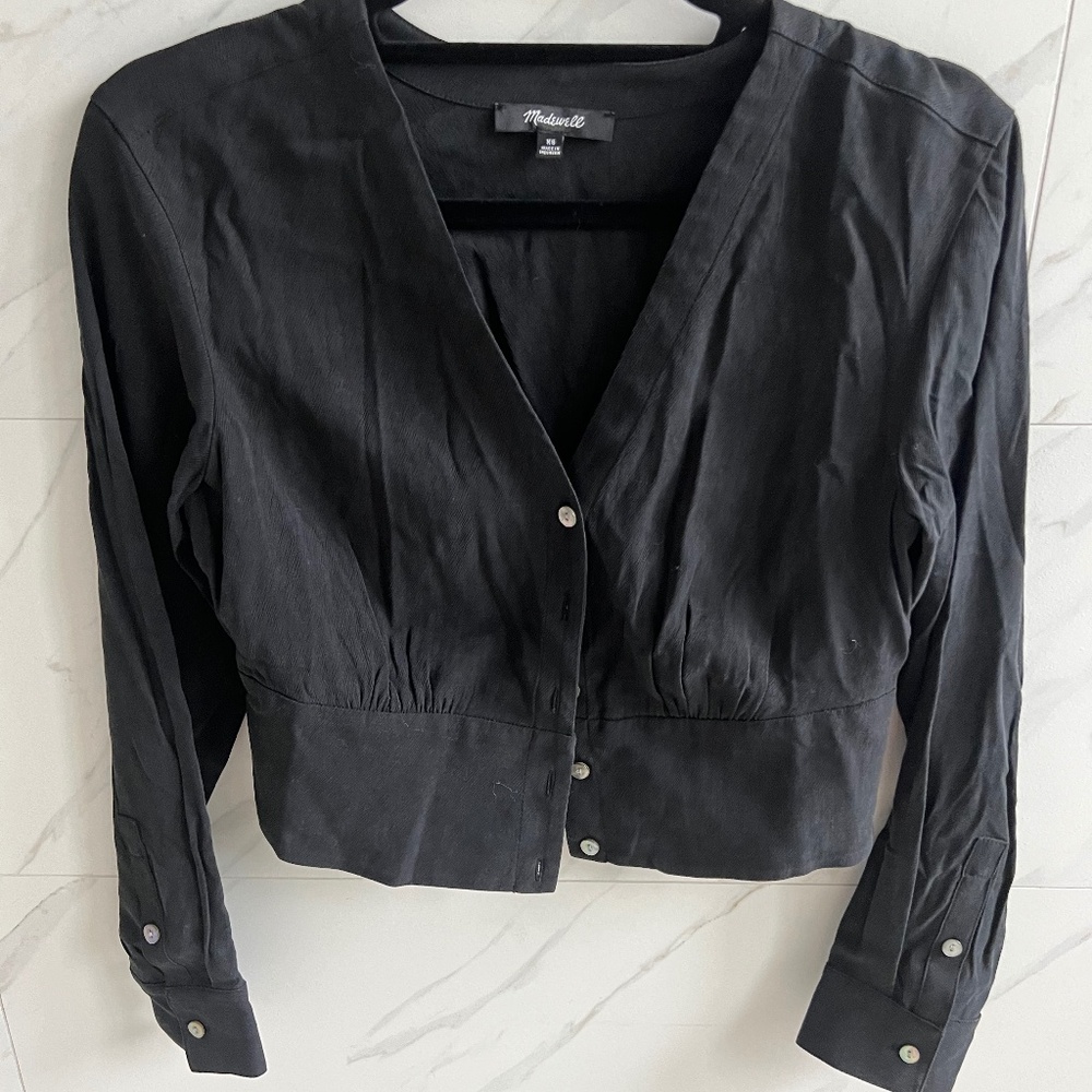 Madewell cropped v-neck button top XS